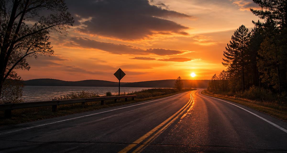 Open Michigan highway at golden hour, illustrating the road-trip identity of Detour, the cannabis brand founded by Travis Hermiz